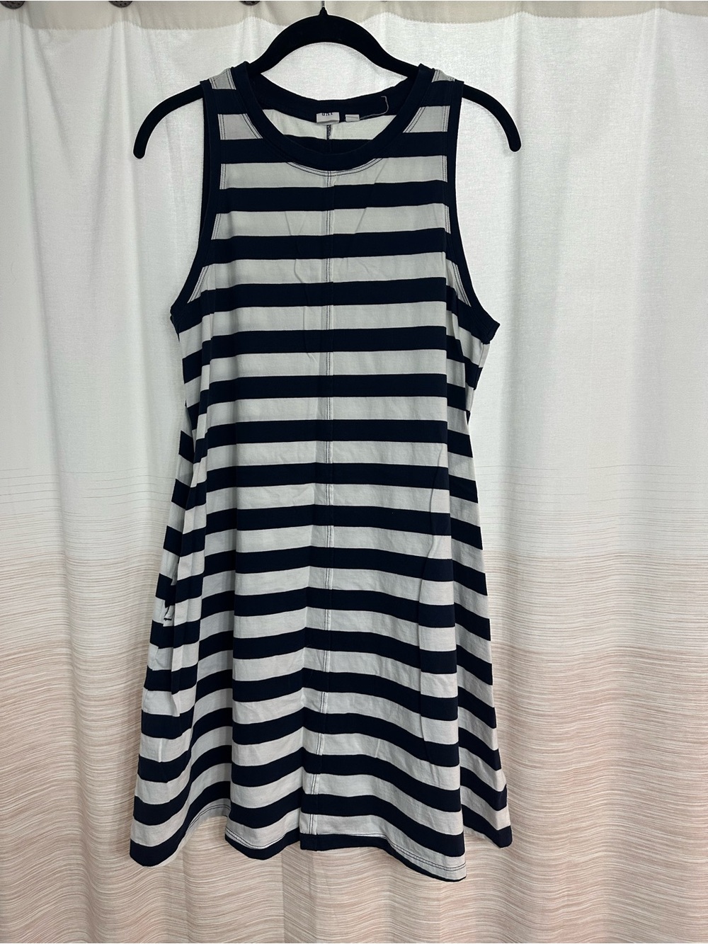 Striped Navy and White Sleeveless Swing Dress Size L